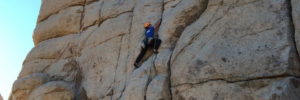 woman climbing rock face